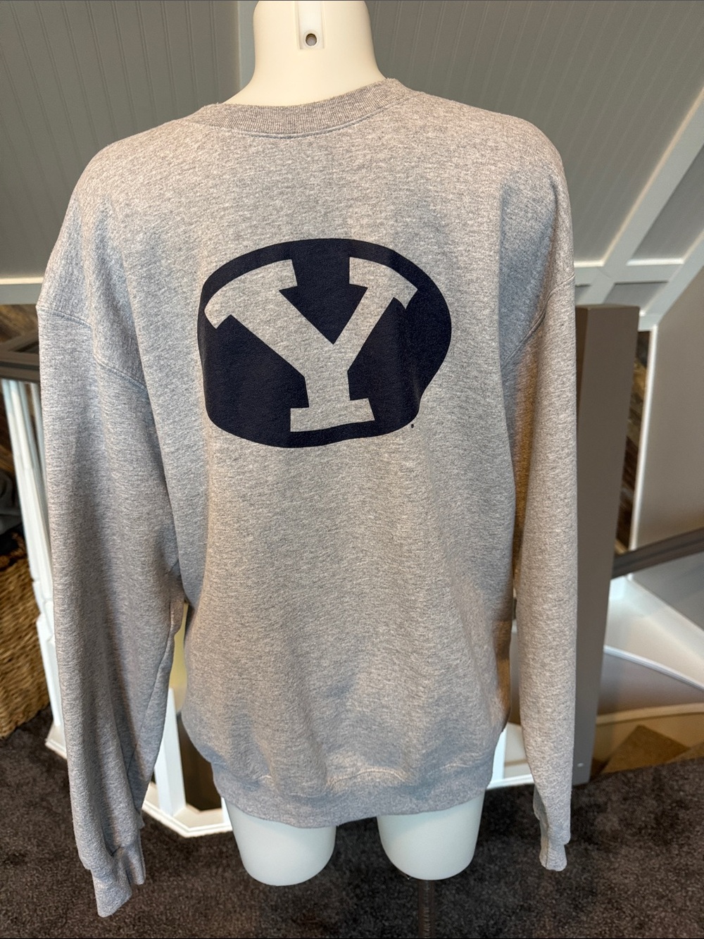Champion Gray Crewneck Sweatshirt with Navy 'Y' Logo BYU